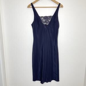 Vintage Olga Slip Dress Lingerie Womens Medium Navy Blue Lace